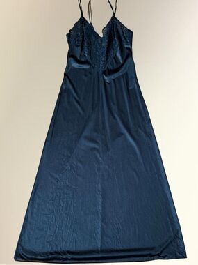 Black Elegant Lace-Trim Maxi Slip Dress